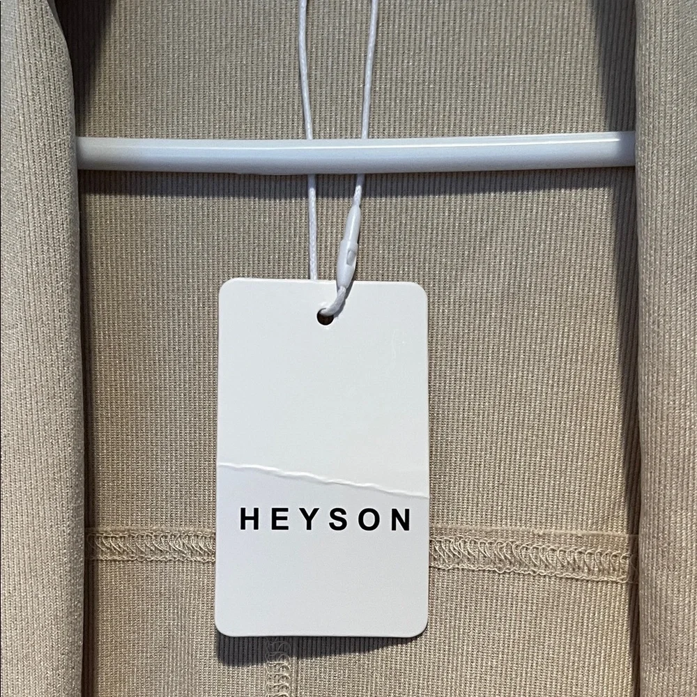 Heyson Beige Open Front Cardigan pockets adjustable runching front sweater top
